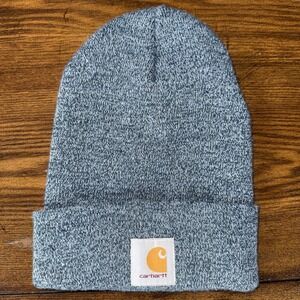Carhartt Beanie Hat Mens One Size Blue Knit Cuffed Workwear‎ Stretch Winter
